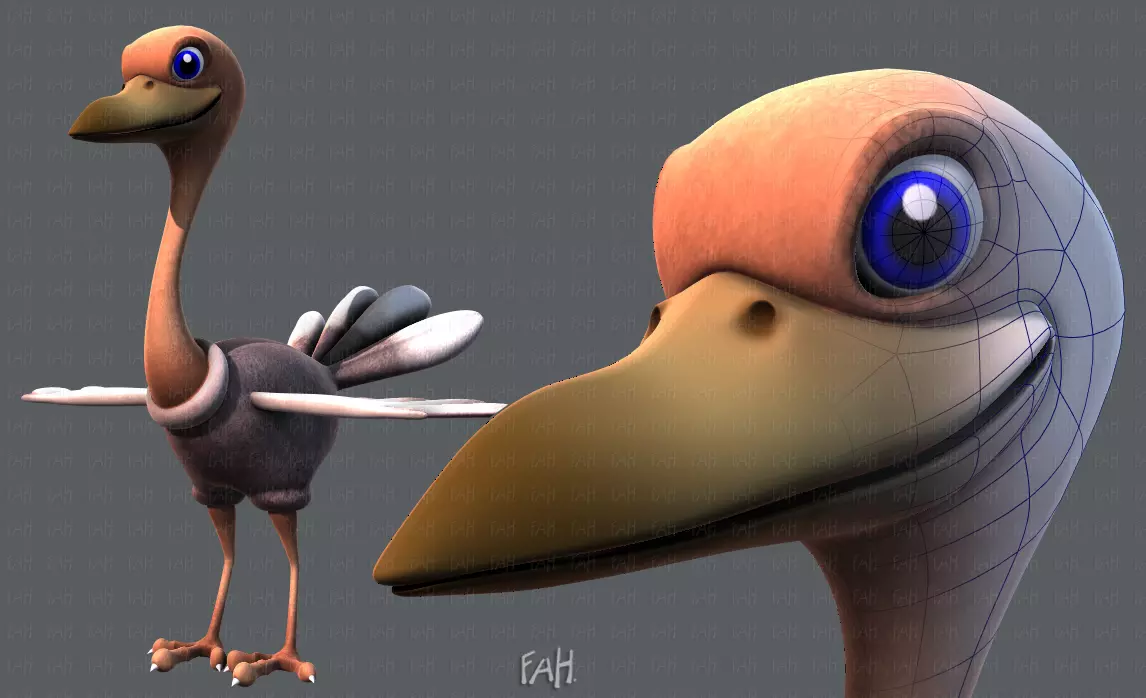 Ostrich V01 Low-poly 3D model_0