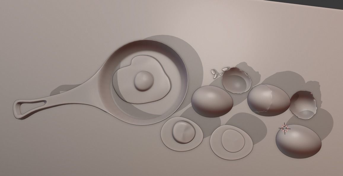 boiled eggs fried eggs and frying pan Low-poly 3D model_9