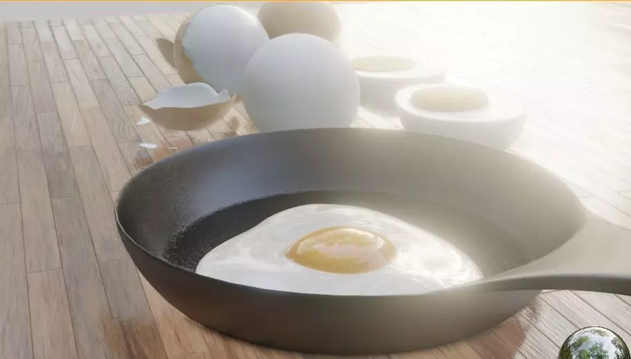 boiled eggs fried eggs and frying pan Low-poly 3D model_0