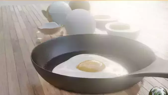 boiled eggs fried eggs and frying pan Low-poly 3D model