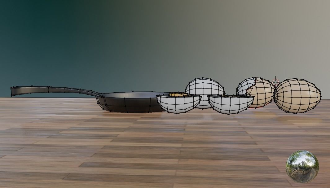 boiled eggs fried eggs and frying pan Low-poly 3D model_8