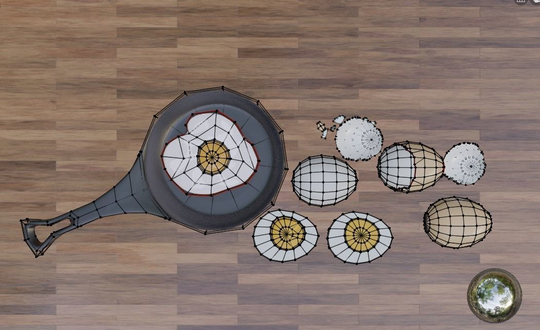 boiled eggs fried eggs and frying pan Low-poly 3D model_7