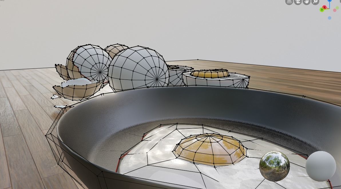 boiled eggs fried eggs and frying pan Low-poly 3D model_1