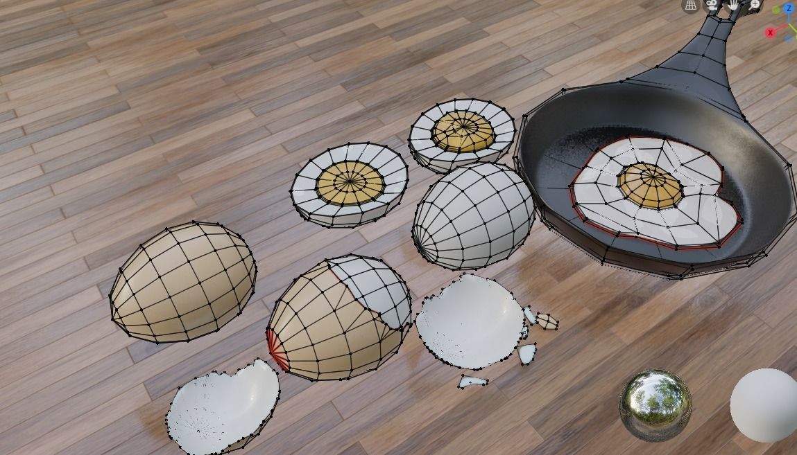 boiled eggs fried eggs and frying pan Low-poly 3D model_6