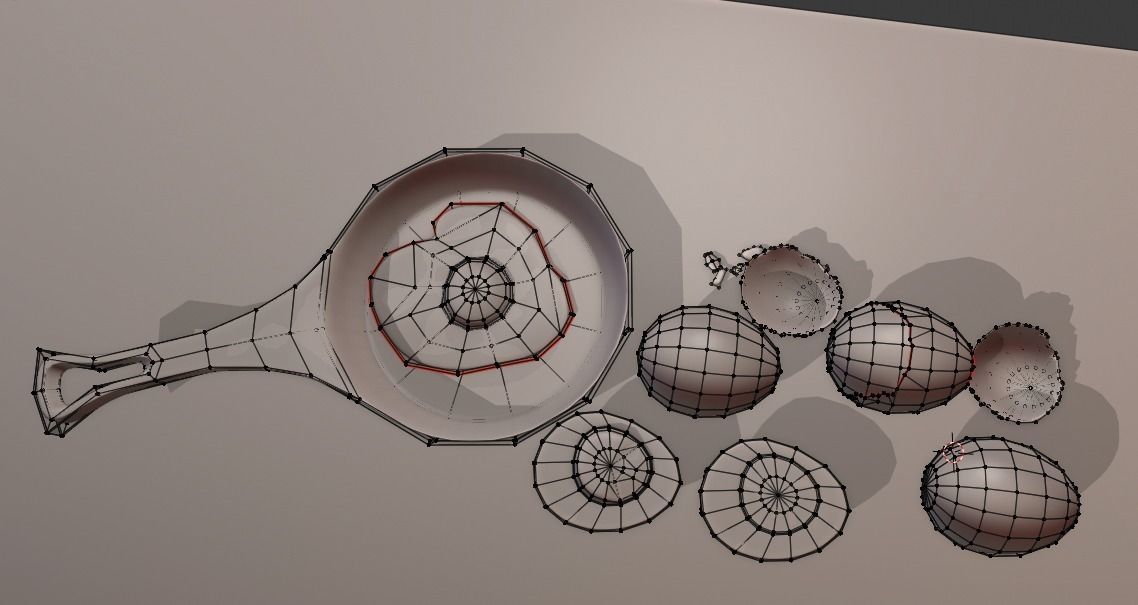 boiled eggs fried eggs and frying pan Low-poly 3D model_10