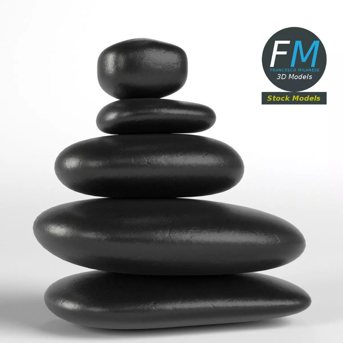 Japanese meditation stones Low-poly 3D model_0