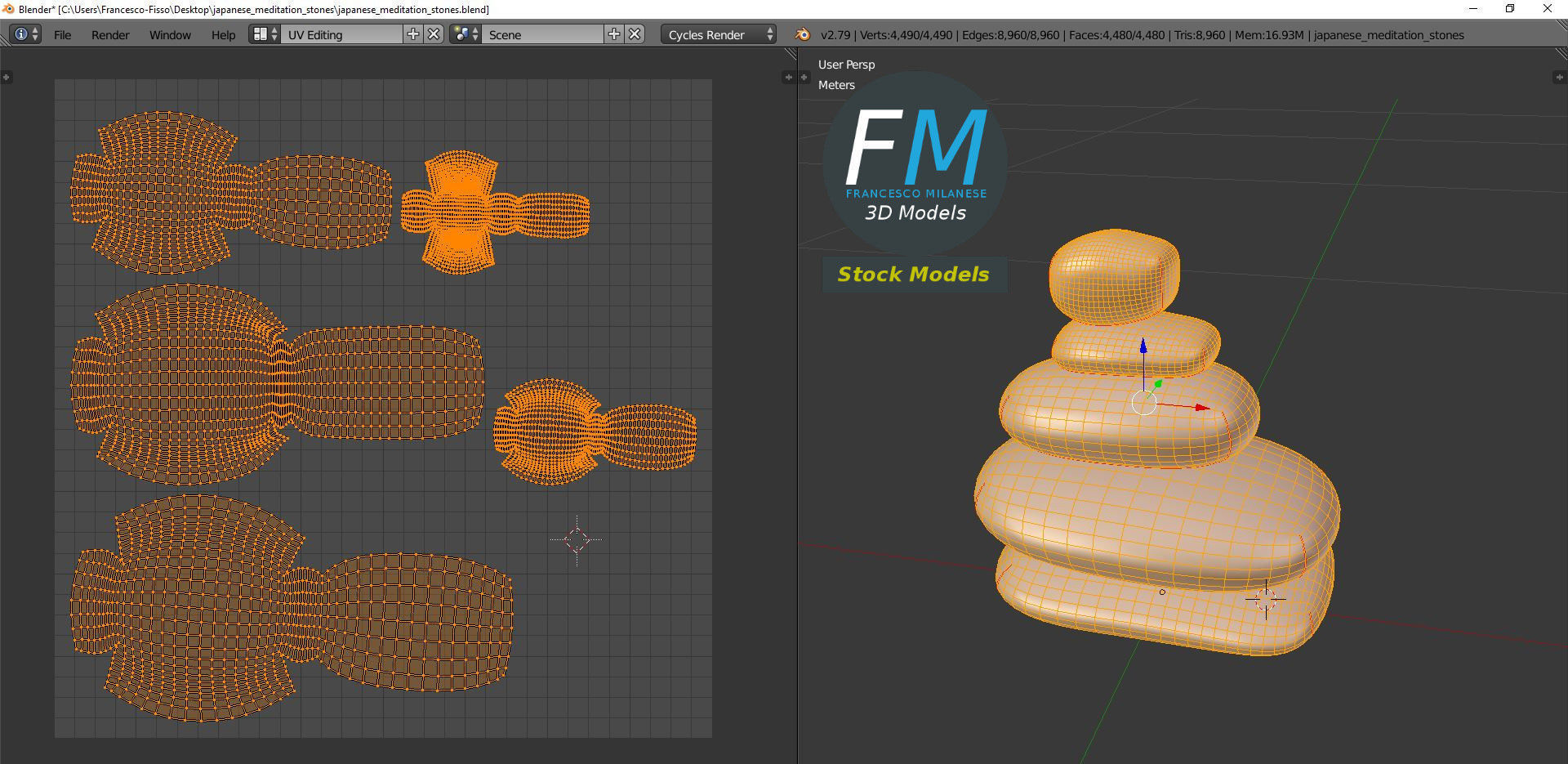 Japanese meditation stones Low-poly 3D model_10