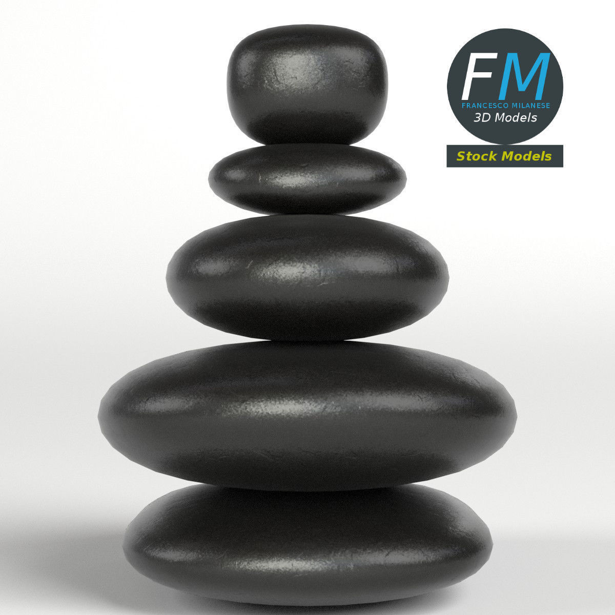 Japanese meditation stones Low-poly 3D model_4