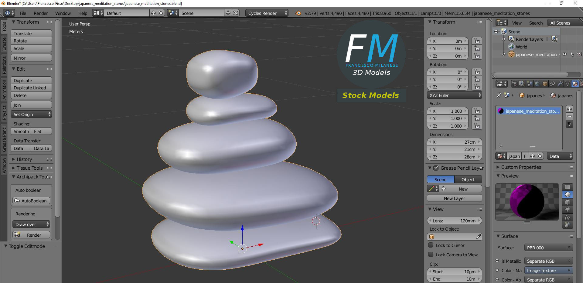 Japanese meditation stones Low-poly 3D model_9