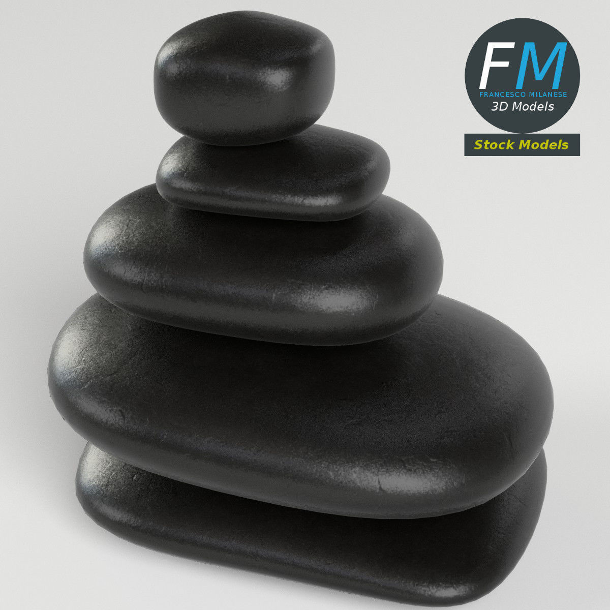 Japanese meditation stones Low-poly 3D model_2
