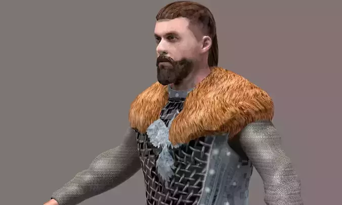 The Viking man in fur coat and boots Low-poly 3D model