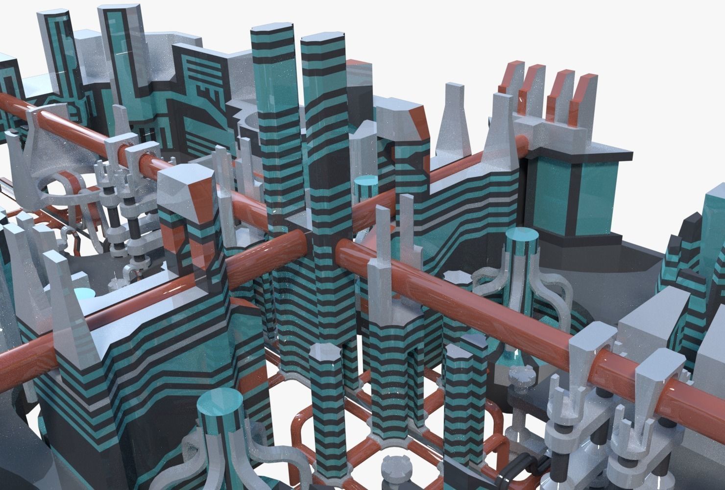 Sci-fi city block 3D model_1