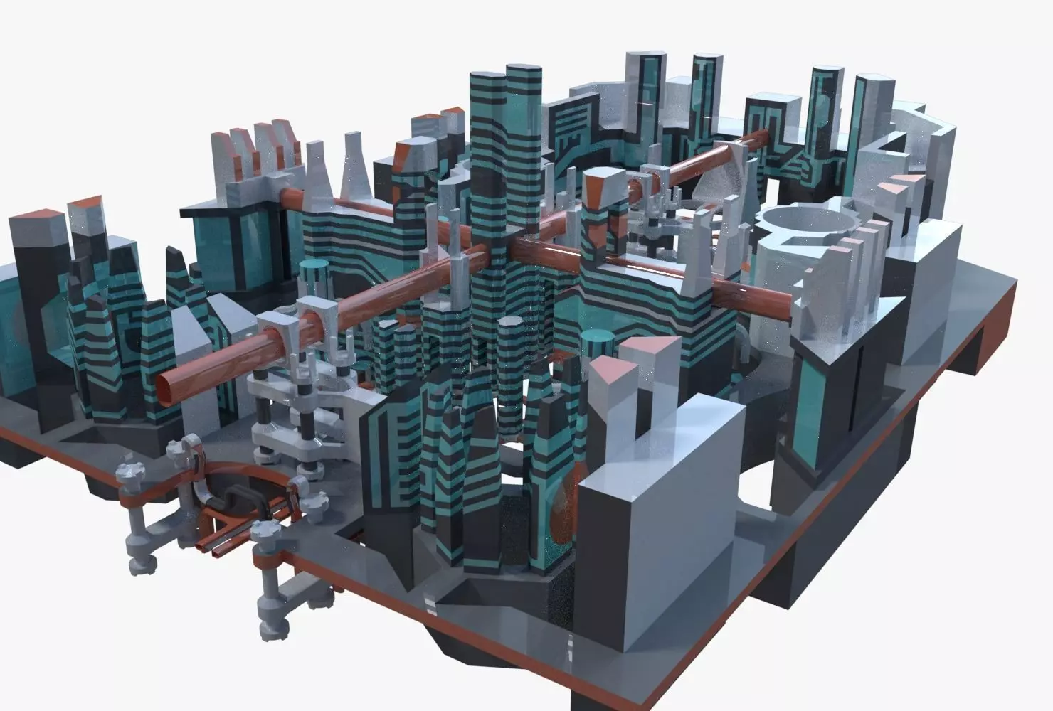 Sci-fi city block 3D model_0