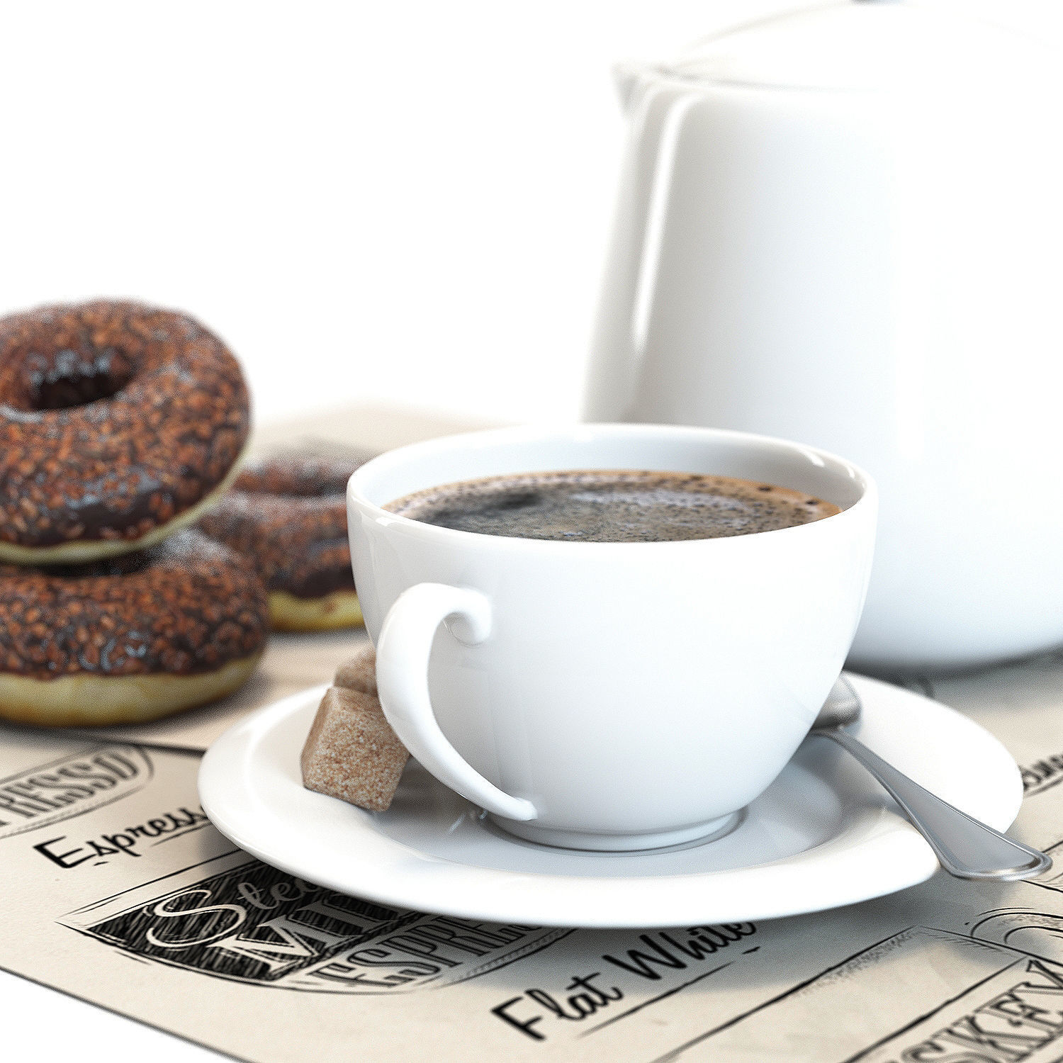 Coffee shop Donuts set 01 3D model_3