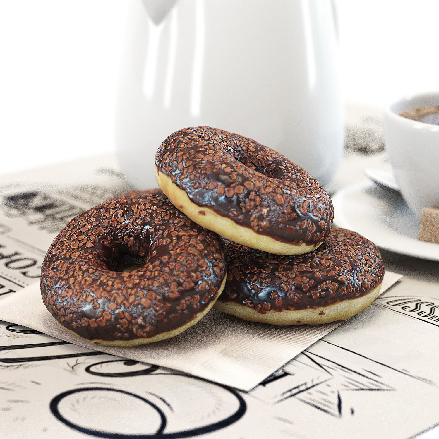 Coffee shop Donuts set 01 3D model_1