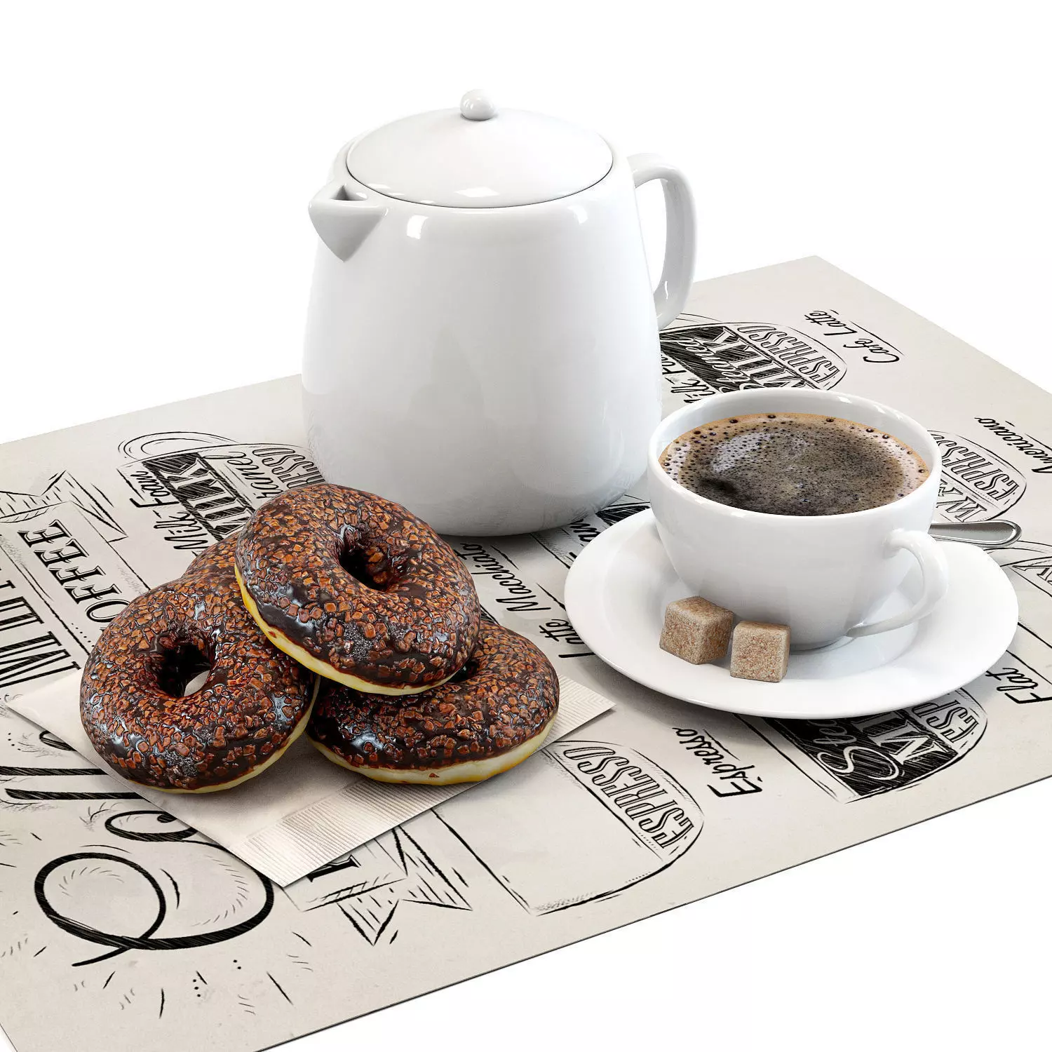 Coffee shop Donuts set 01 3D model_0