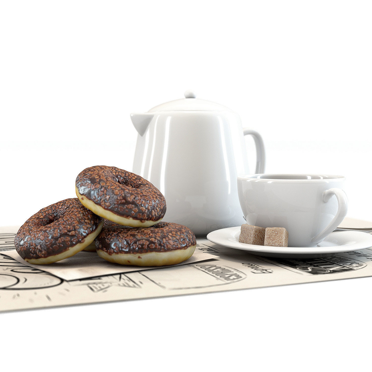 Coffee shop Donuts set 01 3D model_4