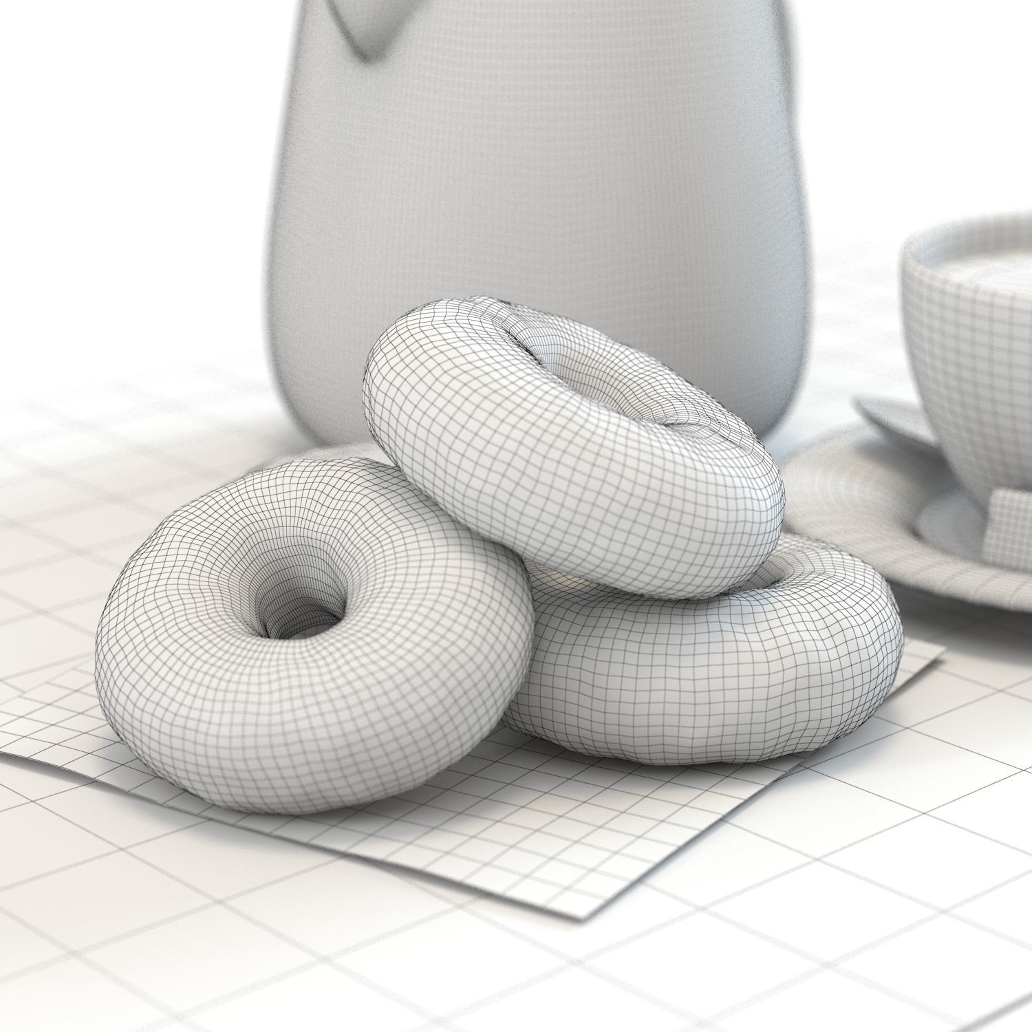 Coffee shop Donuts set 01 3D model_5
