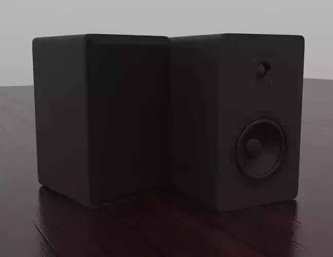 Speaker two speakers on wooden table