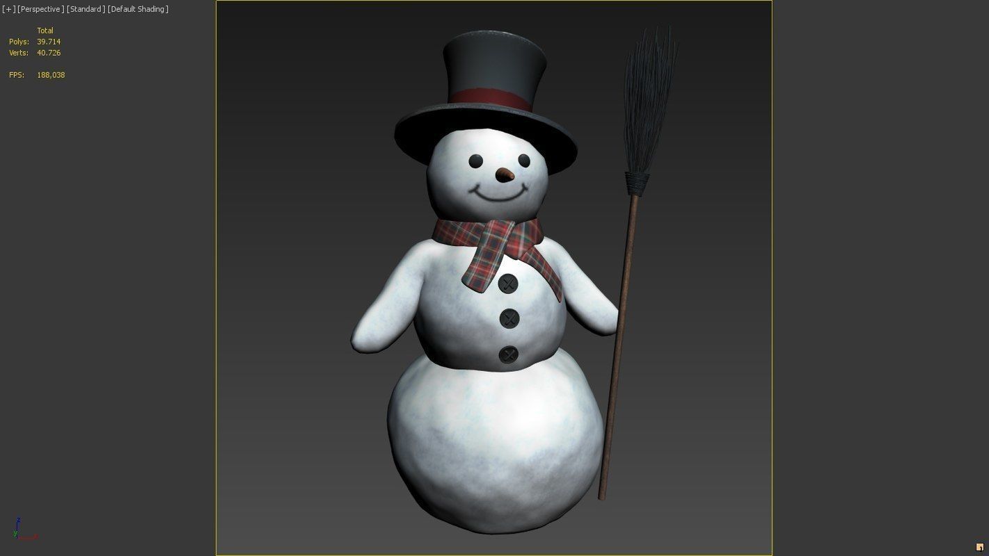 Snowman with broom 3D model_5
