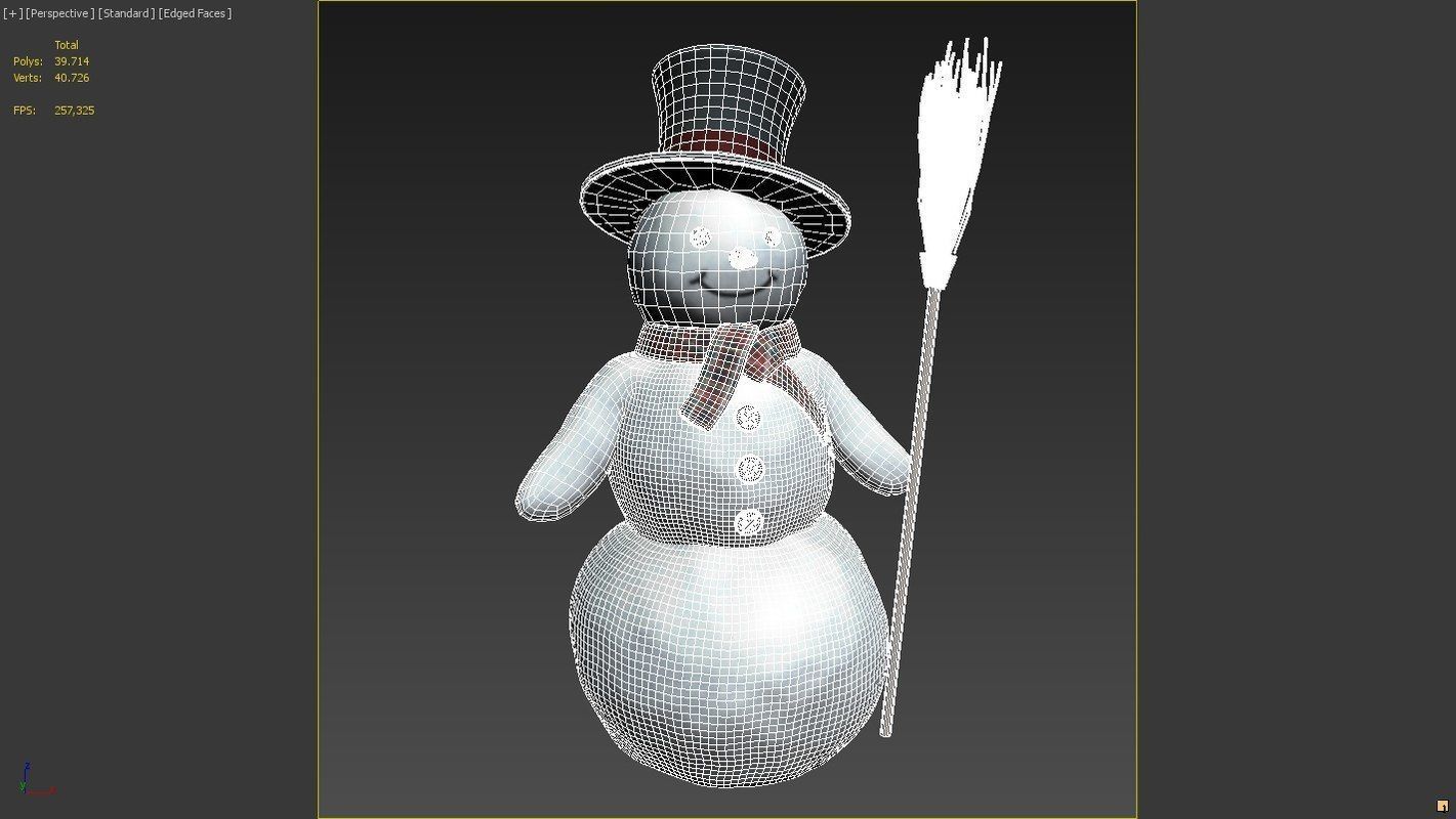 Snowman with broom 3D model_6