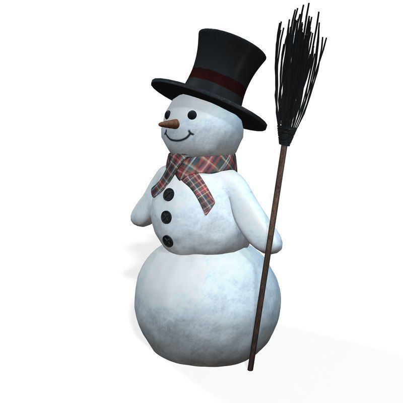Snowman with broom 3D model_2