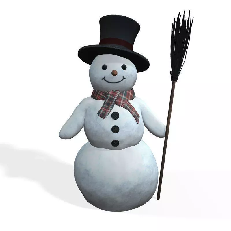 Snowman with broom 3D model_0
