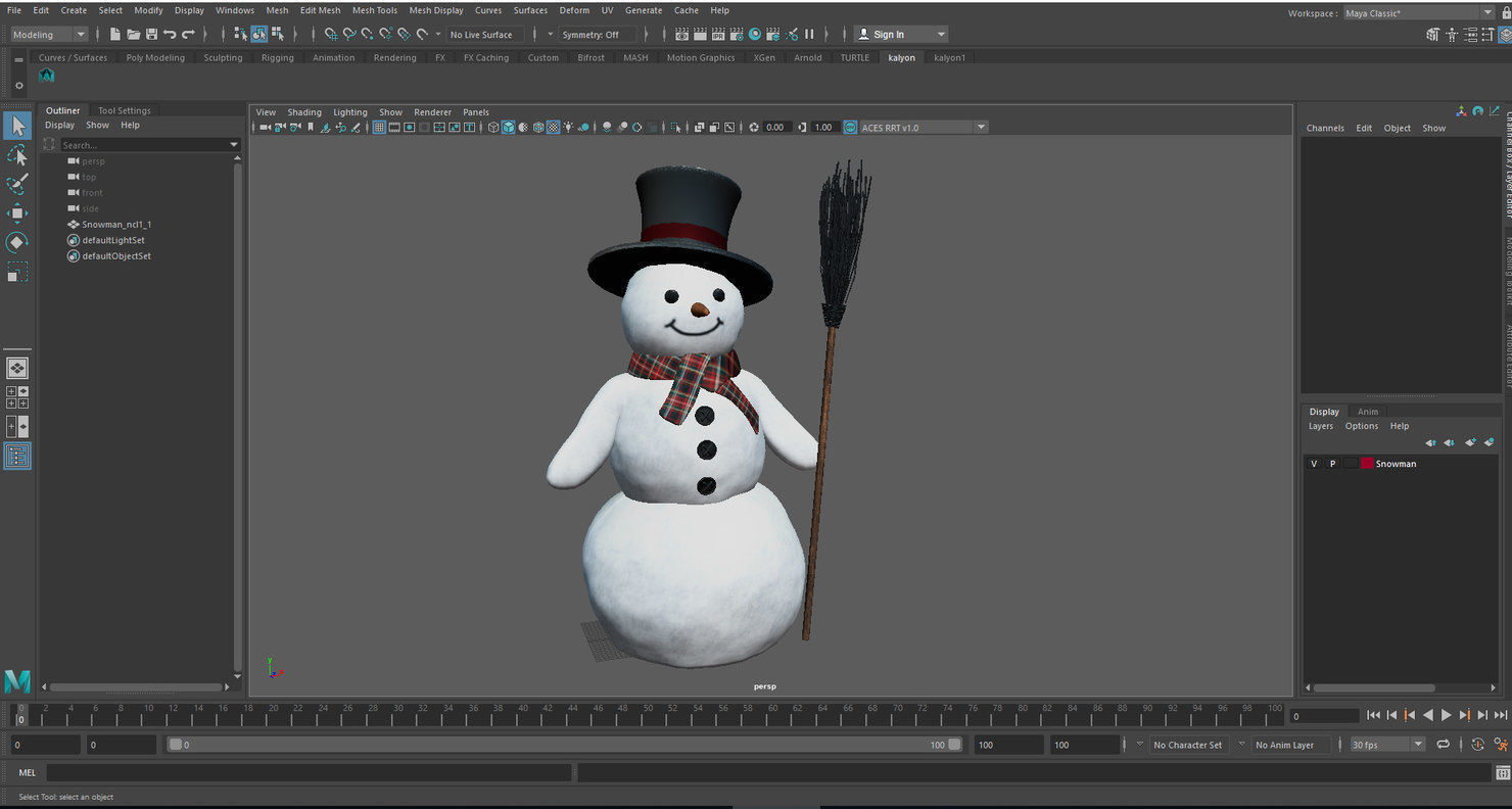 Snowman with broom 3D model_7