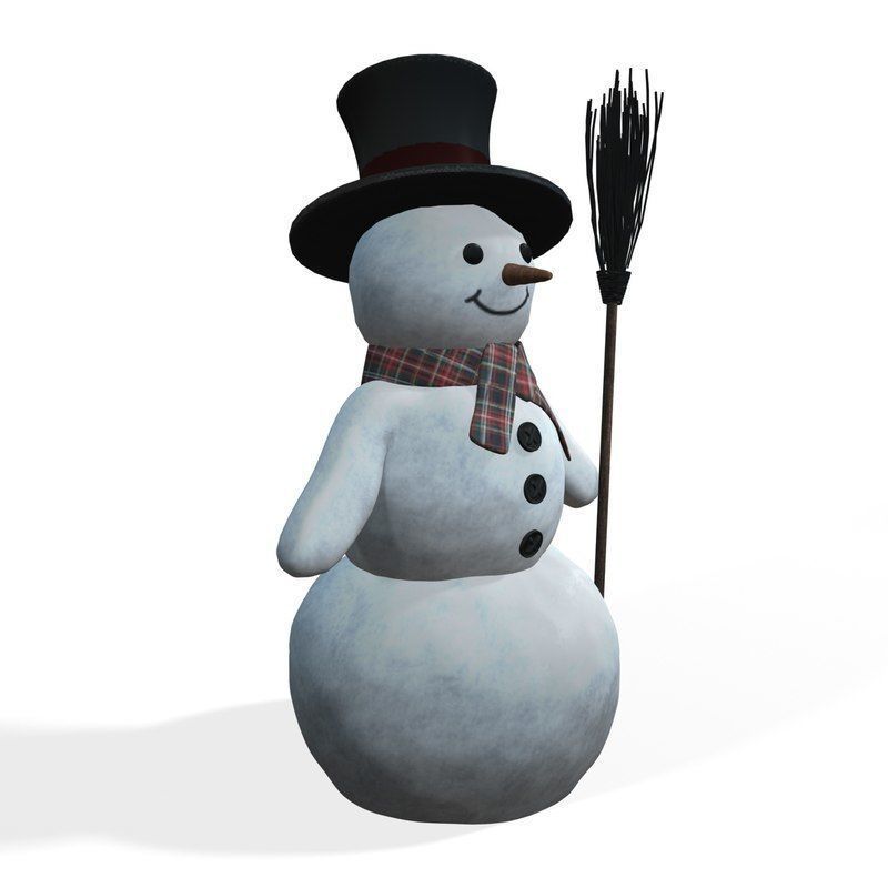 Snowman with broom 3D model_1