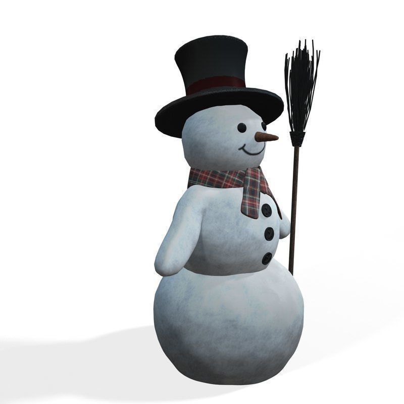 Snowman with broom 3D model_4