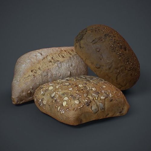 Bread roll three pack - low-poly photogrammetry models Low-poly 3D model