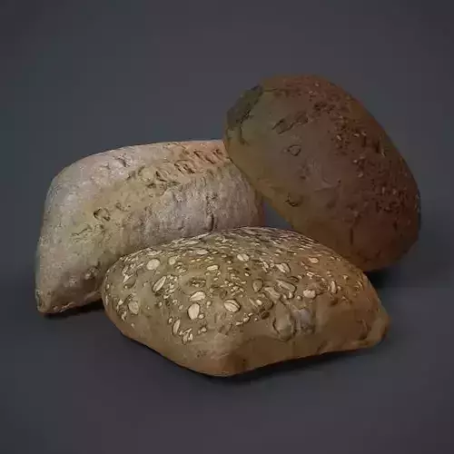 Bread roll three pack - low-poly photogrammetry models Low-poly 3D model