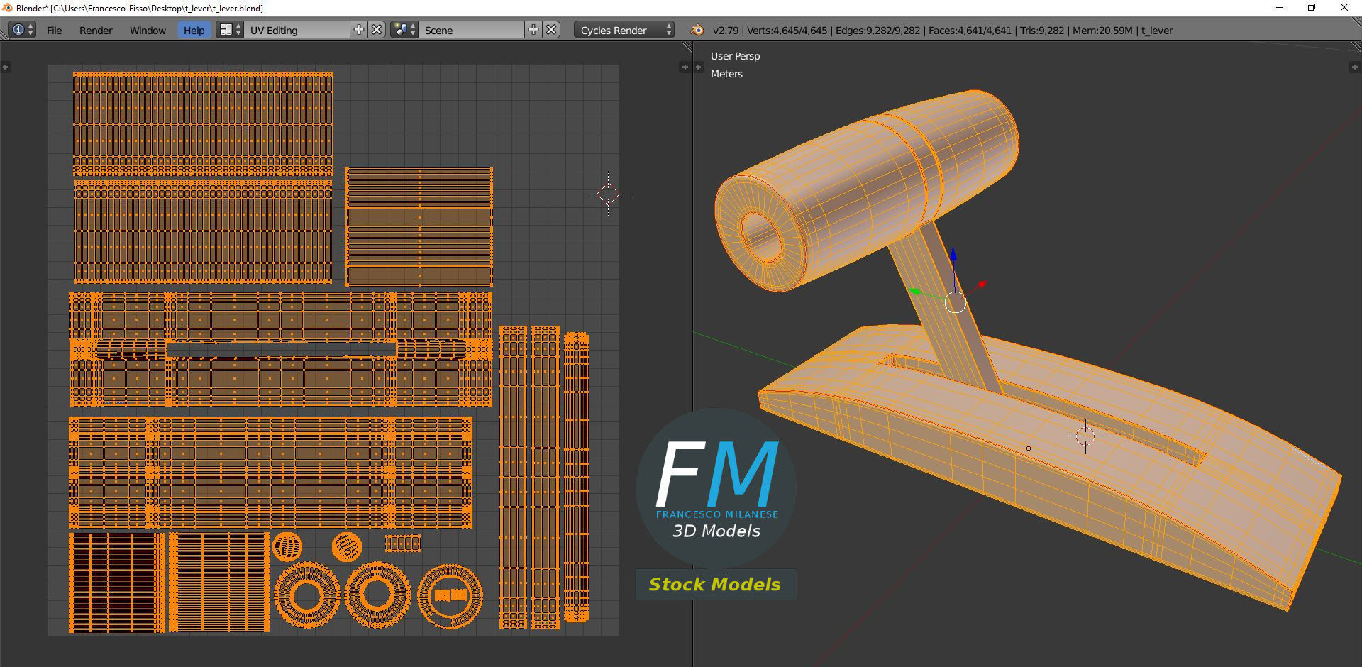 T-Lever door handle 3D model_10