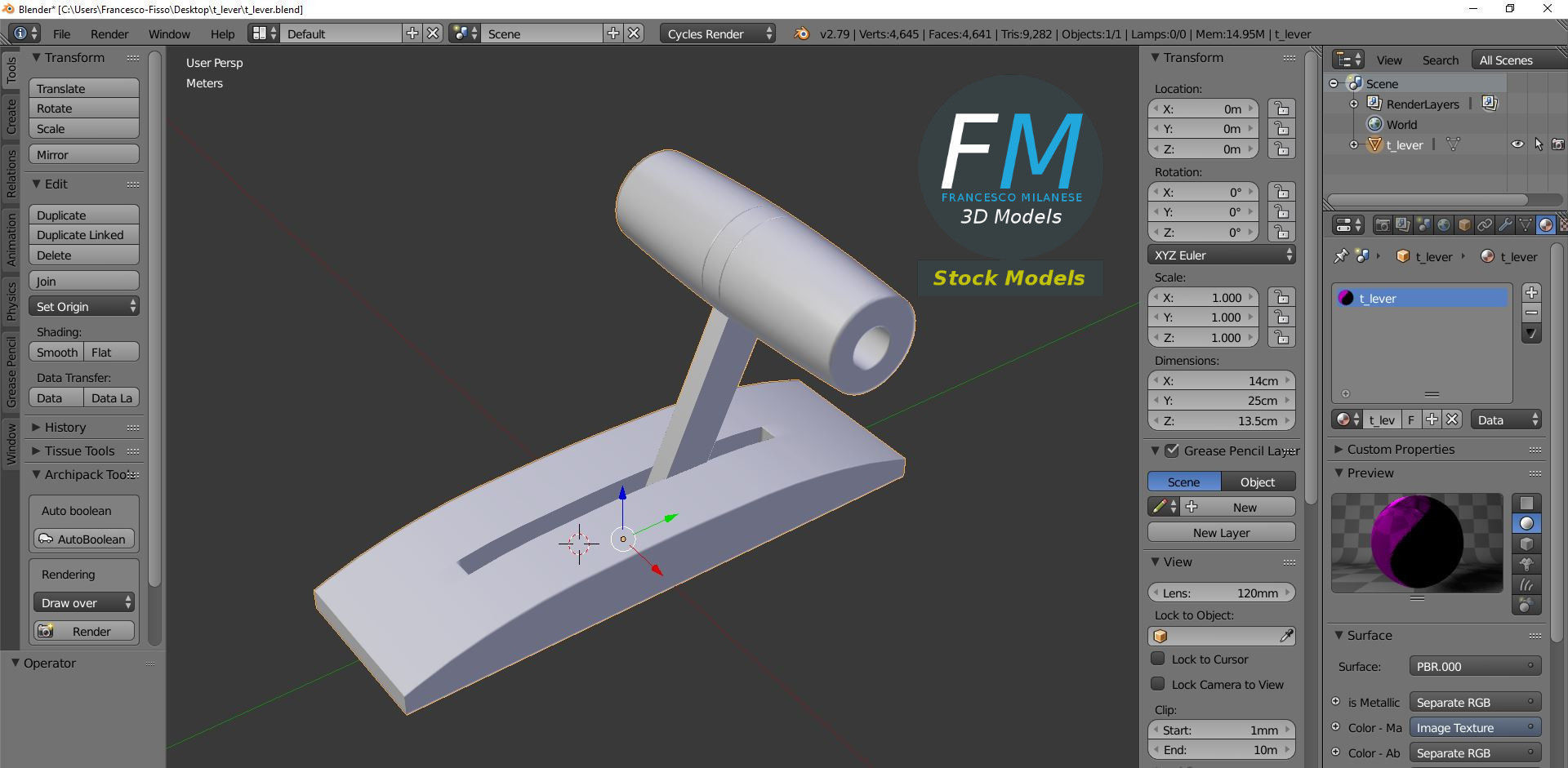 T-Lever door handle 3D model_9