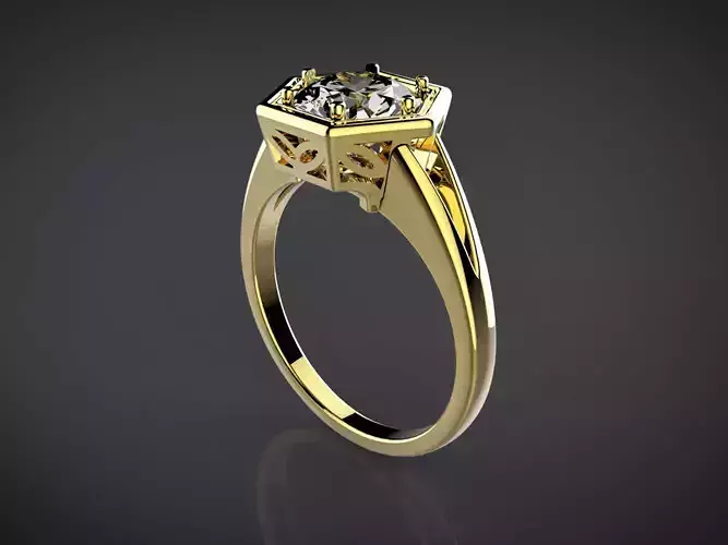 Hexagon Engagement Ring with one round cut 8mm 