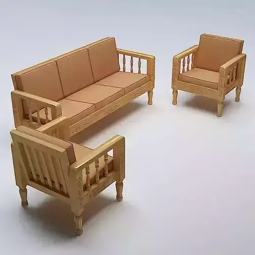 Sofa Set Wooden 3D model