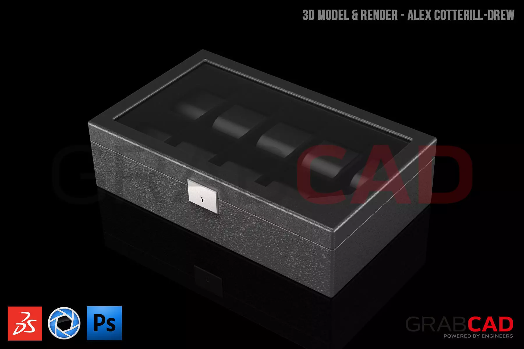 Watch Box with 10 Slots - Black Leather Free 3D model_0