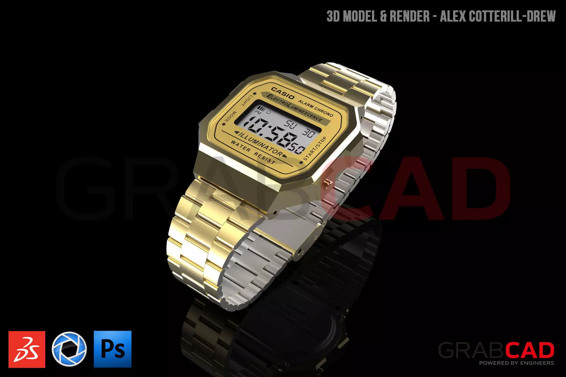 Casio Gold Plated A168 Retro Watch Free 3D model_0