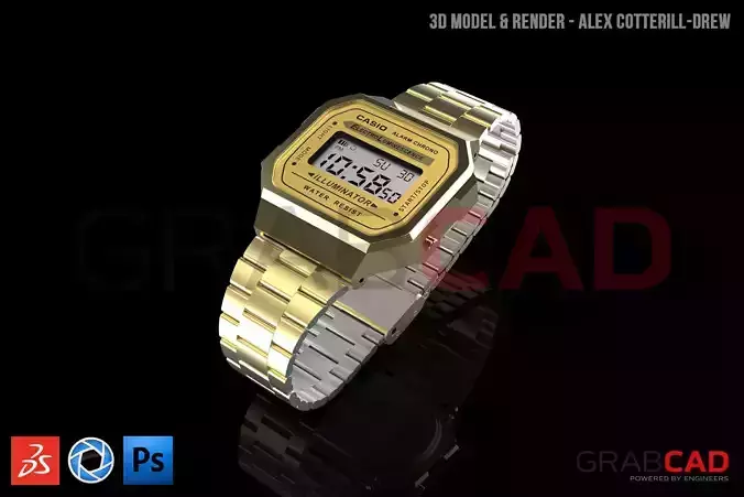 Casio Gold Plated A168 Retro Watch Free 3D model