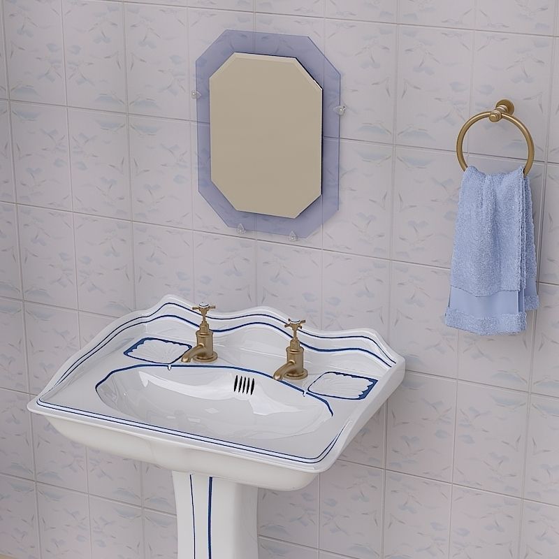 Stylish Pedestal Wash Basin and Props 3D model_1