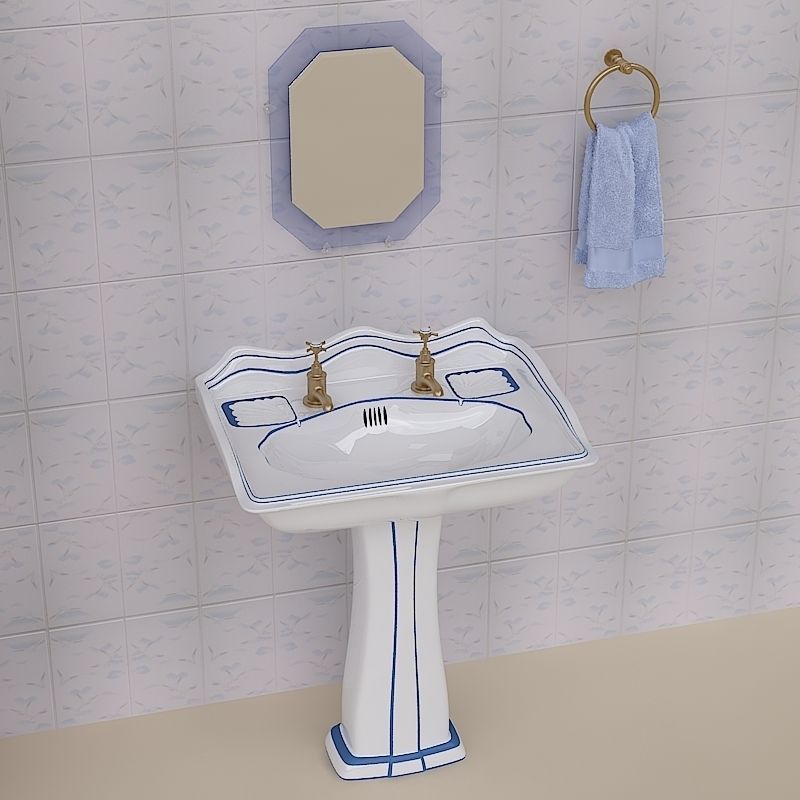 Stylish Pedestal Wash Basin and Props 3D model_6
