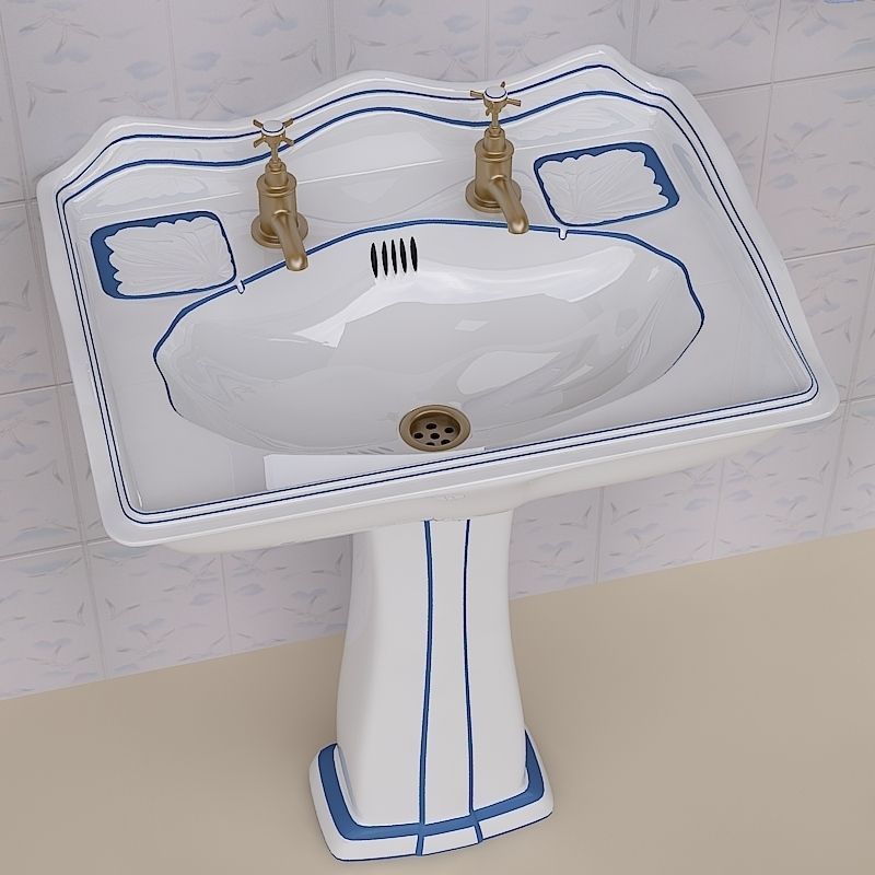 Stylish Pedestal Wash Basin and Props 3D model_3
