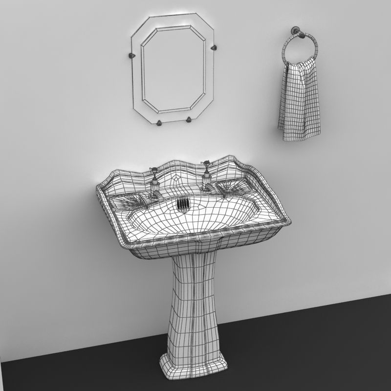 Stylish Pedestal Wash Basin and Props 3D model_10