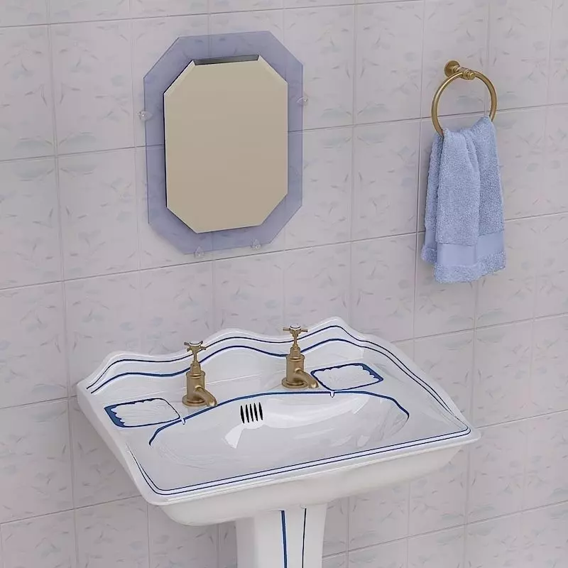 Stylish Pedestal Wash Basin and Props 3D model_0