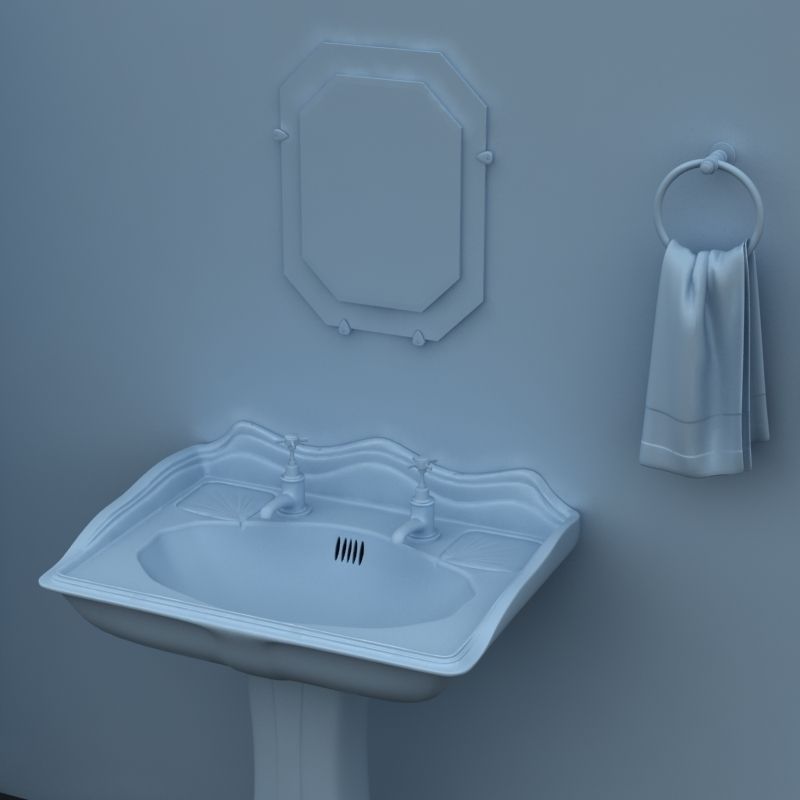Stylish Pedestal Wash Basin and Props 3D model_7