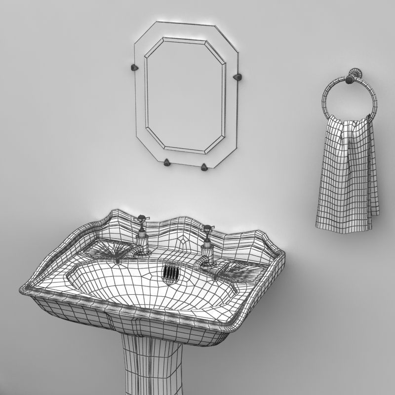 Stylish Pedestal Wash Basin and Props 3D model_9