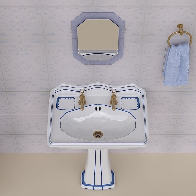 Stylish Pedestal Wash Basin and Props 3D model_2