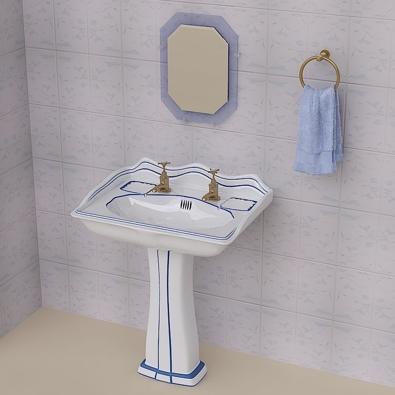 Stylish Pedestal Wash Basin and Props 3D model_5