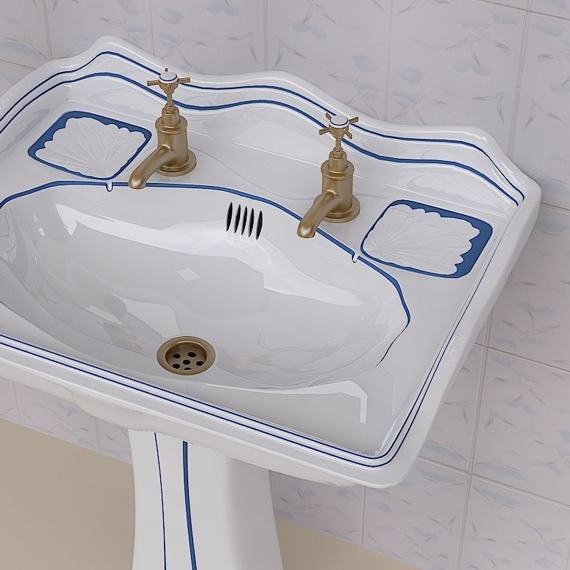 Stylish Pedestal Wash Basin and Props 3D model_4