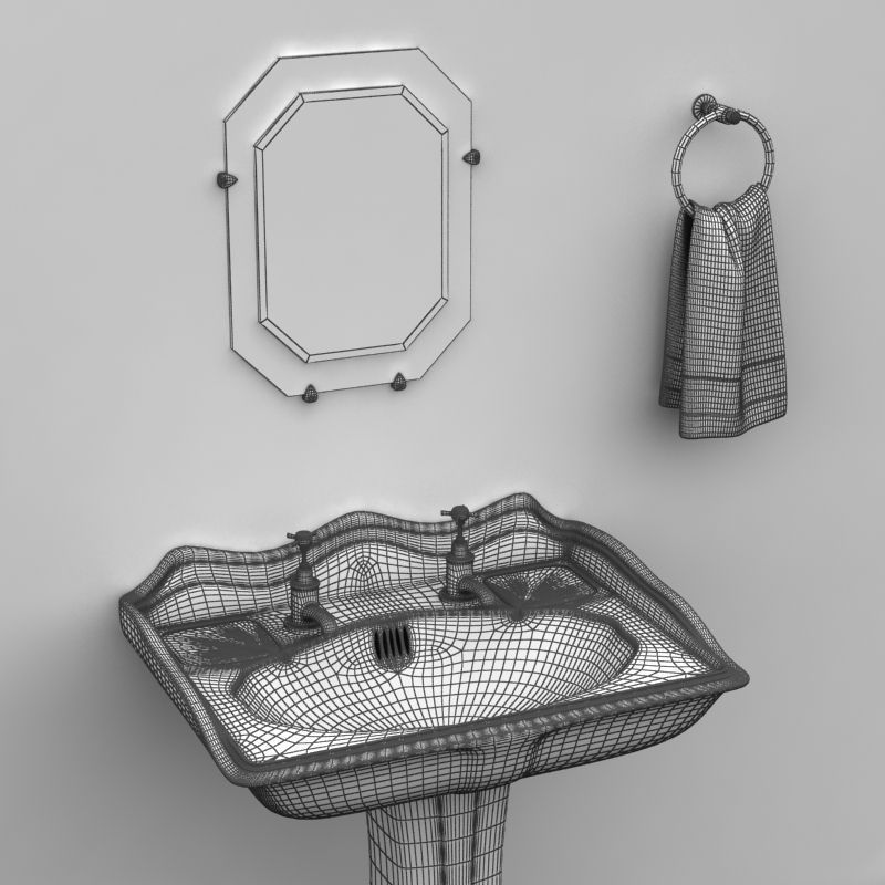 Stylish Pedestal Wash Basin and Props 3D model_8